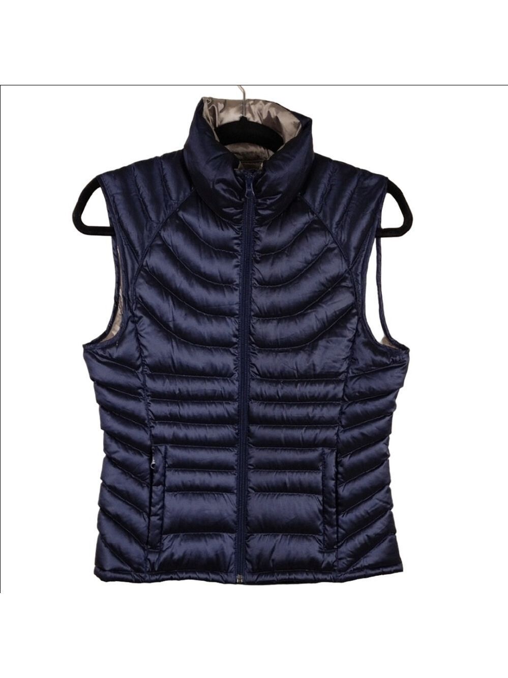 Bernardo Goose Down Navy Funnel Neck Sleeveless Zip Front Outdoor Puffer Vest
